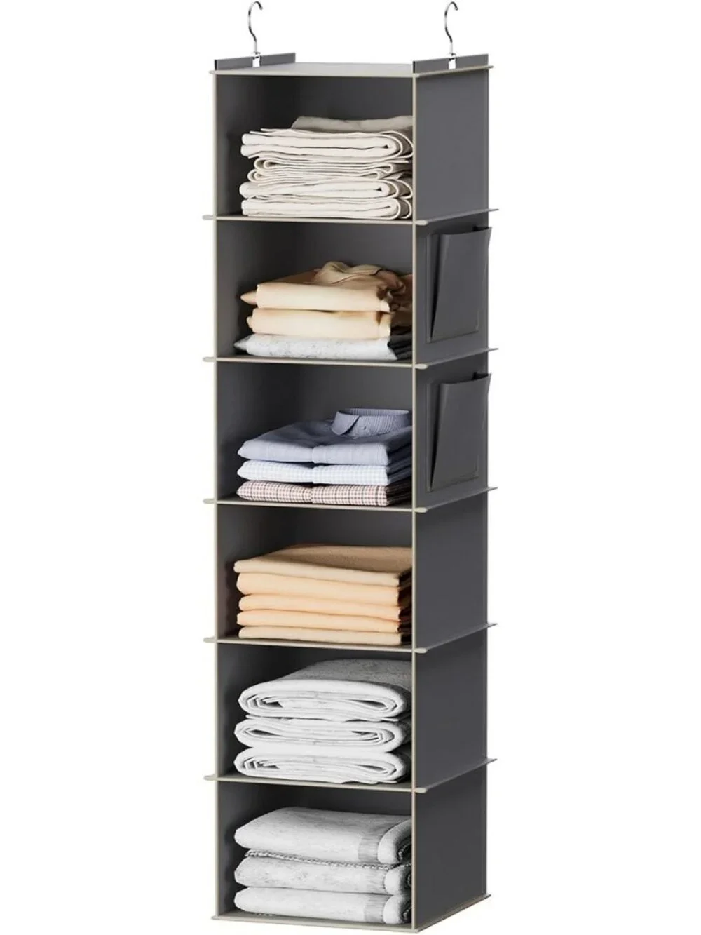 6-Shelf Hanging Closet Organizer & Storage Solution - Grey Fabric, Space-Saving